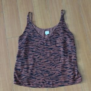 A New Day Brown Black Tiger Animal Tropical Print Women's Tank Top Vacation Sz M